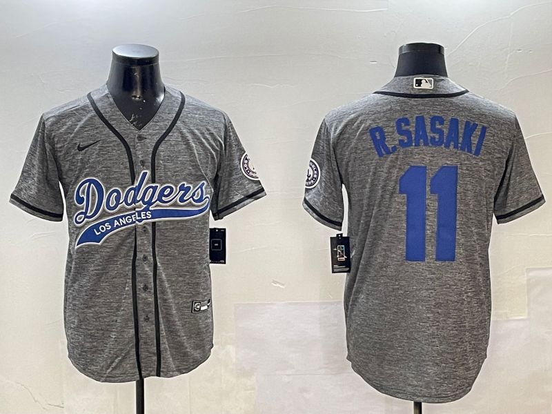 Men Los Angeles Dodgers 11 R.Sasaki Grey Joint Name 2025 Nike MLB Jersey style 1